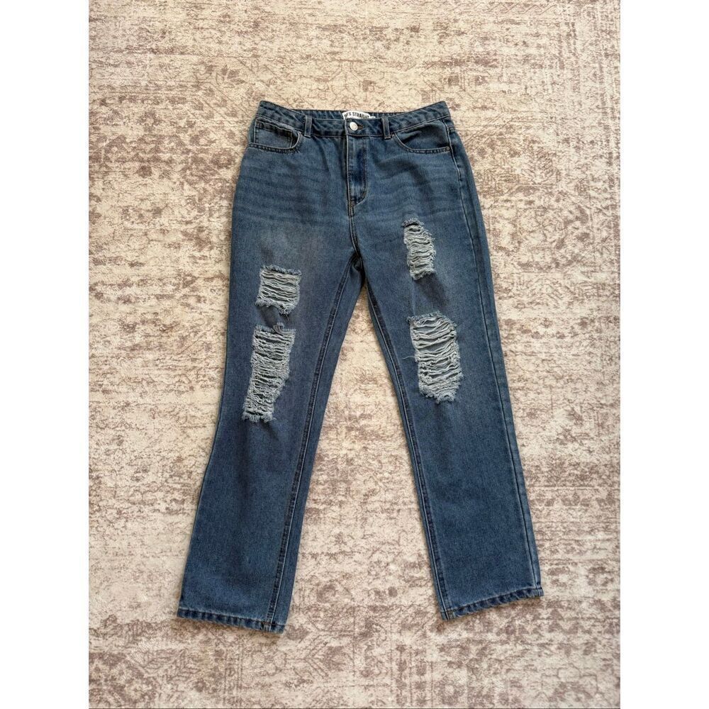 Refuge Denim Women's High Rise Distressed 90's Straight Denim Jeans Blue Size 11